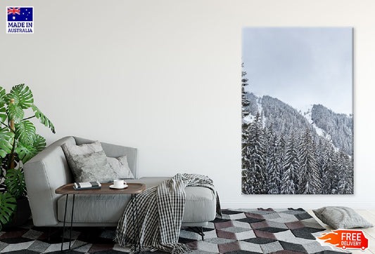 Snow Falling Pine Forest View Print 100% Australian Made Stretched Canvas Ready to Hang - 1097