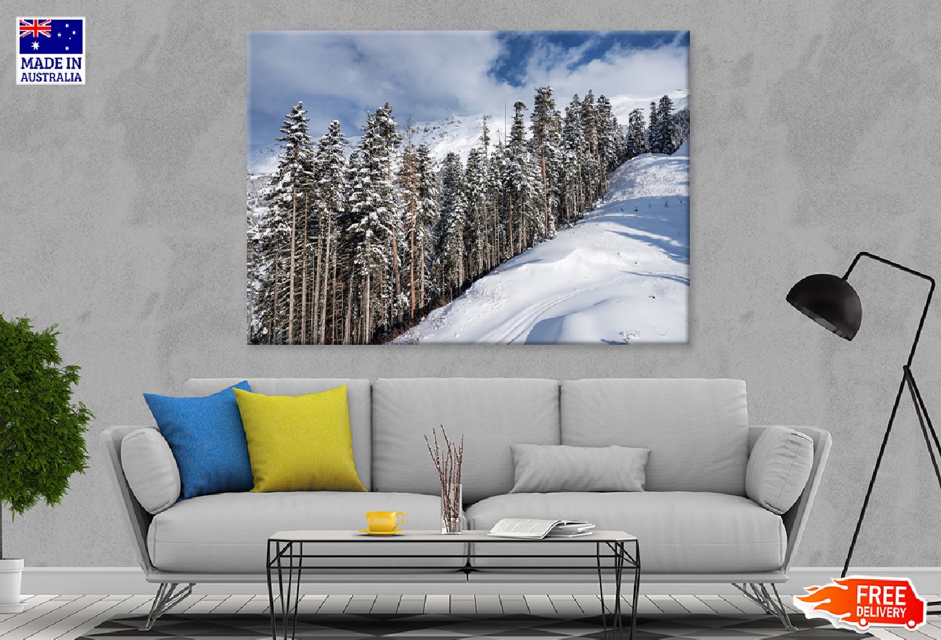 Snow Covered Trees on Mountain Print 100% Australian Made Stretched Canvas Ready to Hang - 1775