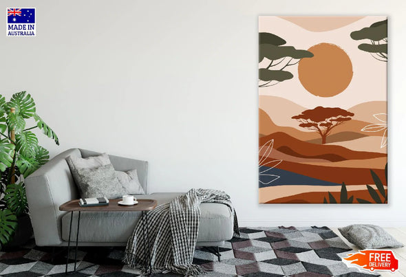 Mountain Landscape with Trees Abstract Line Art Design Print 100% Australian Made Stretched Canvas Ready to Hang - 1877