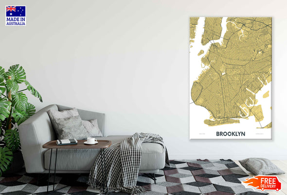 Brooklyn New York City, Color Detailed Map Print 100% Australian Made Stretched Canvas Ready to Hang - 2377