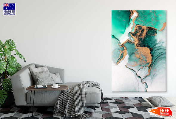 Green Gold Marble Liquid Abstract Design Print 100% Australian Made Stretched Canvas Ready to Hang - 1197