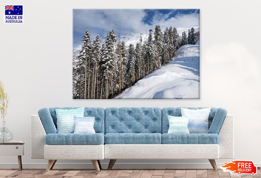 Snow Covered Trees on Mountain Print 100% Australian Made Stretched Canvas Ready to Hang - 1775