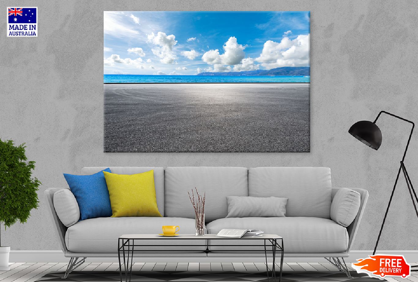 Asphalt Road & Sea Photograph Print 100% Australian Made Stretched Canvas Ready to Hang - 1445