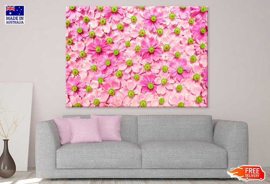 Hot Pink Flowers Aerial View Print 100% Australian Made Stretched Canvas Ready to Hang - 1646