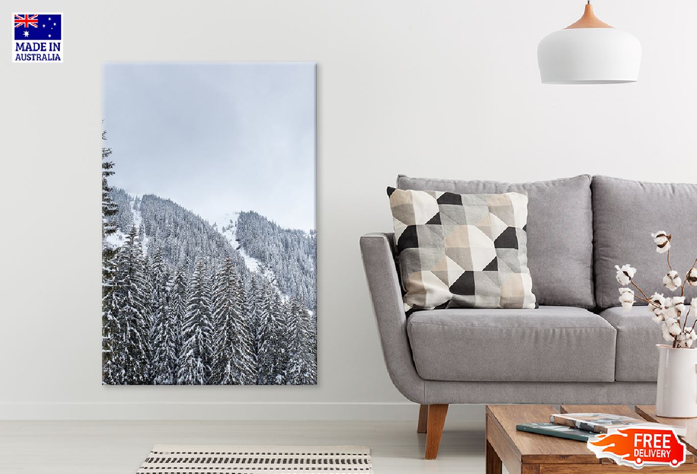 Snow Falling Pine Forest View Print 100% Australian Made Stretched Canvas Ready to Hang - 1097