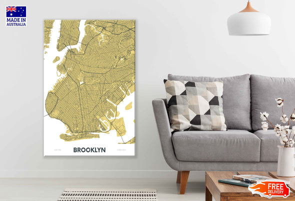 Brooklyn New York City, Color Detailed Map Print 100% Australian Made Stretched Canvas Ready to Hang - 2377