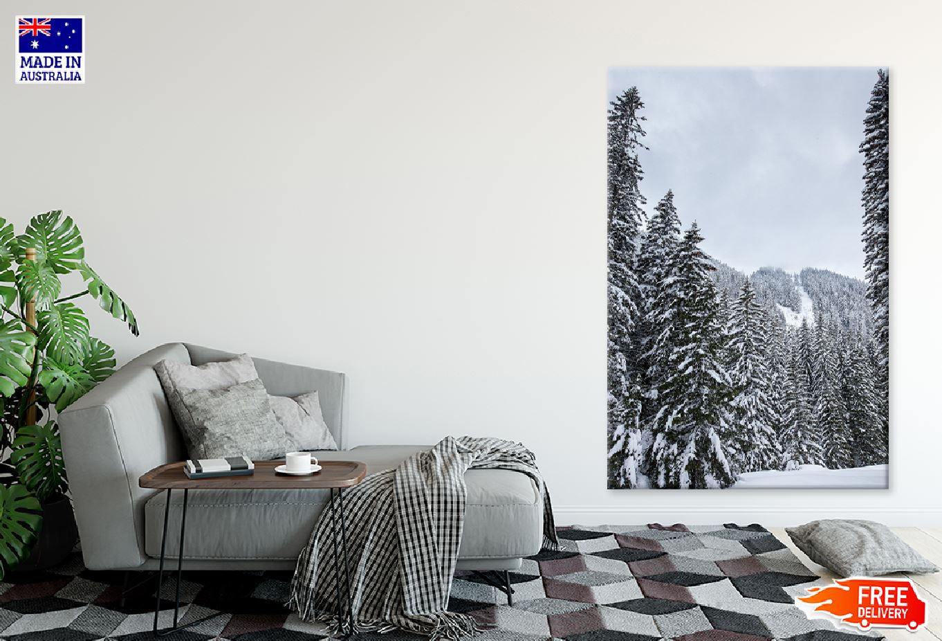 Snow Covered Pine Forest Trees Print 100% Australian Made Stretched Canvas Ready to Hang - 1098