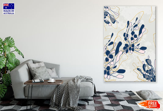 Blue Leaves Abstract Line Art Design Print 100% Australian Made Stretched Canvas Ready to Hang - 1878