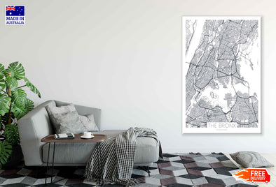 Bronx New York City, Detailed Map Print 100% Australian Made Stretched Canvas Ready to Hang - 2378