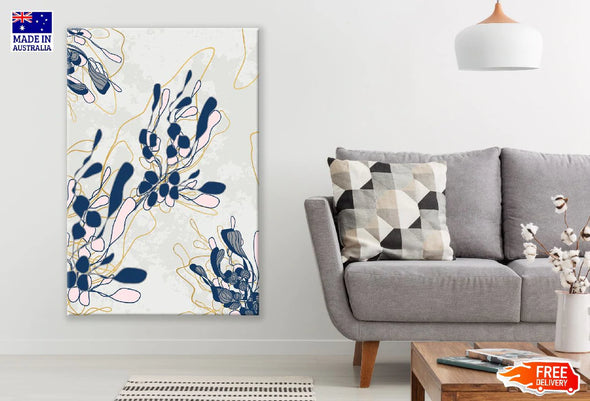 Blue Leaves Abstract Line Art Design Print 100% Australian Made Stretched Canvas Ready to Hang - 1878