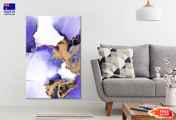 Purple Gold Marble Ink Abstract Design Print 100% Australian Made Stretched Canvas Ready to Hang - 1198