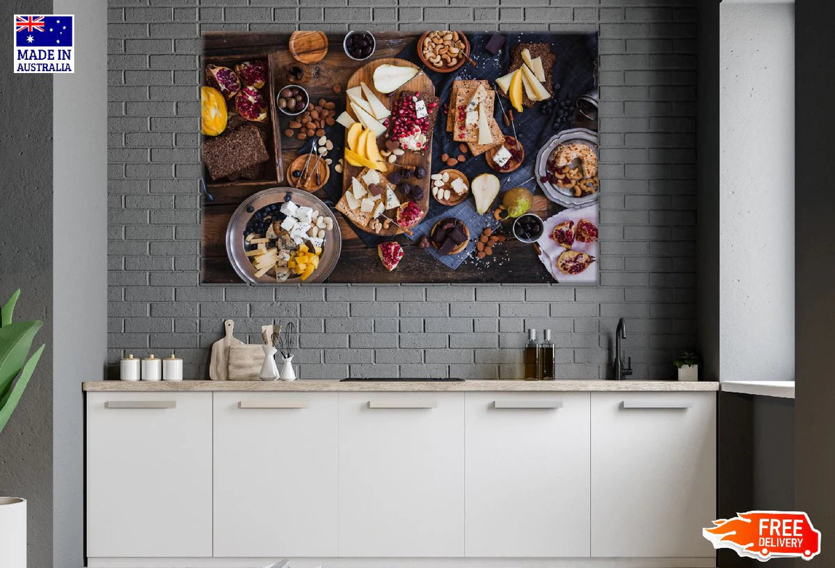 Cheese Nuts & Fruits Closeup Photograph Print 100% Australian Made Stretched Canvas Ready to Hang - 2080