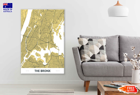 Bronx New York City, Color Detailed Map Print 100% Australian Made Stretched Canvas Ready to Hang - 2379