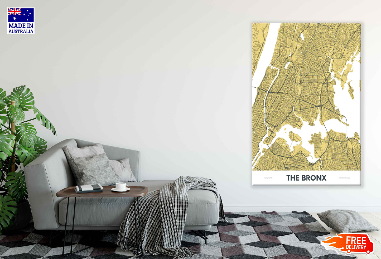 Bronx New York City, Color Detailed Map Print 100% Australian Made Stretched Canvas Ready to Hang - 2379