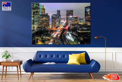 City Night with Highways View Print 100% Australian Made Stretched Canvas Ready to Hang - 1548