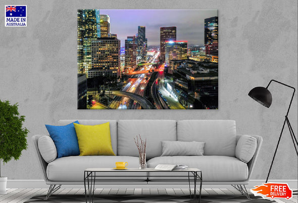 City Night with Highways View Print 100% Australian Made Stretched Canvas Ready to Hang - 1548