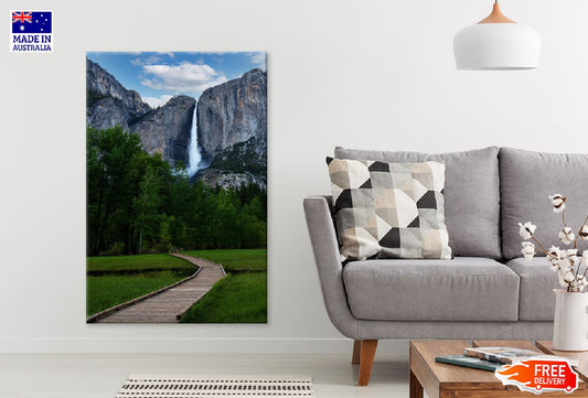 Path Leading & Waterfall Cloudy Print 100% Australian Made Stretched Canvas Ready to Hang - 1100