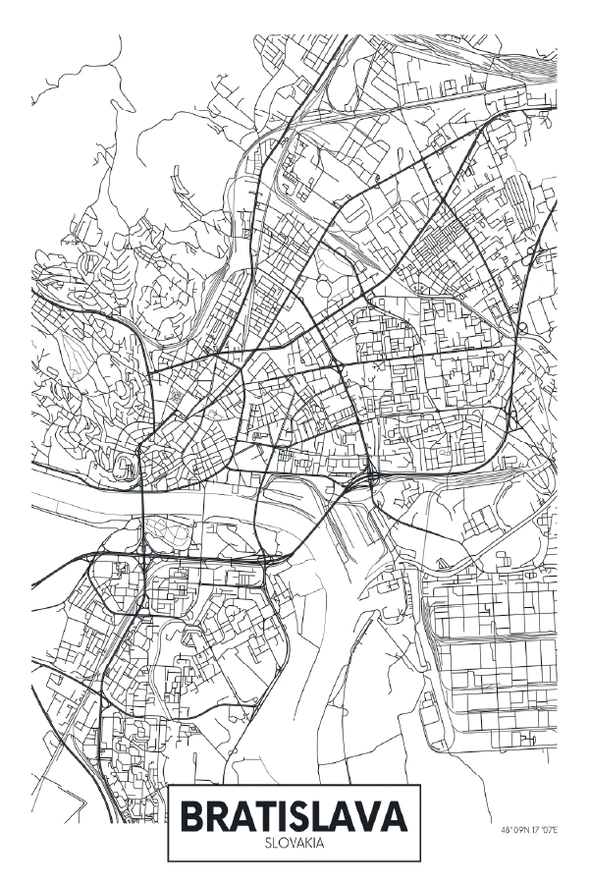 Bratislava City in Slovakia Detailed Map Print 100% Australian Made Stretched Canvas Ready to Hang - 2380