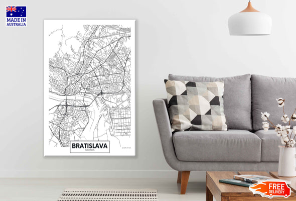 Bratislava City in Slovakia Detailed Map Print 100% Australian Made Stretched Canvas Ready to Hang - 2380