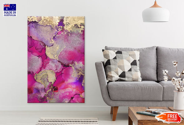 Purple Pink Gold Splash Abstract Design Print 100% Australian Made Stretched Canvas Ready to Hang - 1200