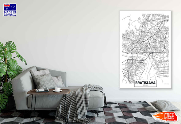 Bratislava City in Slovakia Detailed Map Print 100% Australian Made Stretched Canvas Ready to Hang - 2380