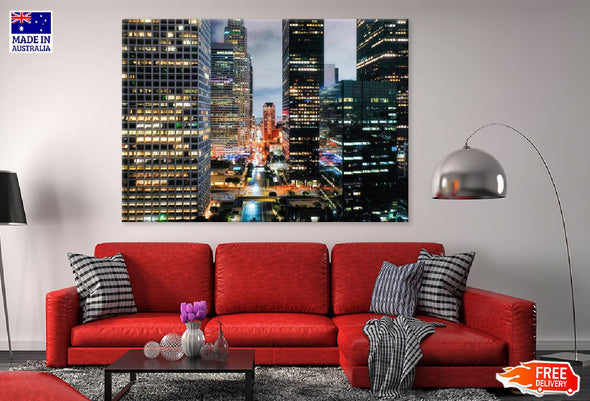 City Night Lights Buildings View Print 100% Australian Made Stretched Canvas Ready to Hang - 1549