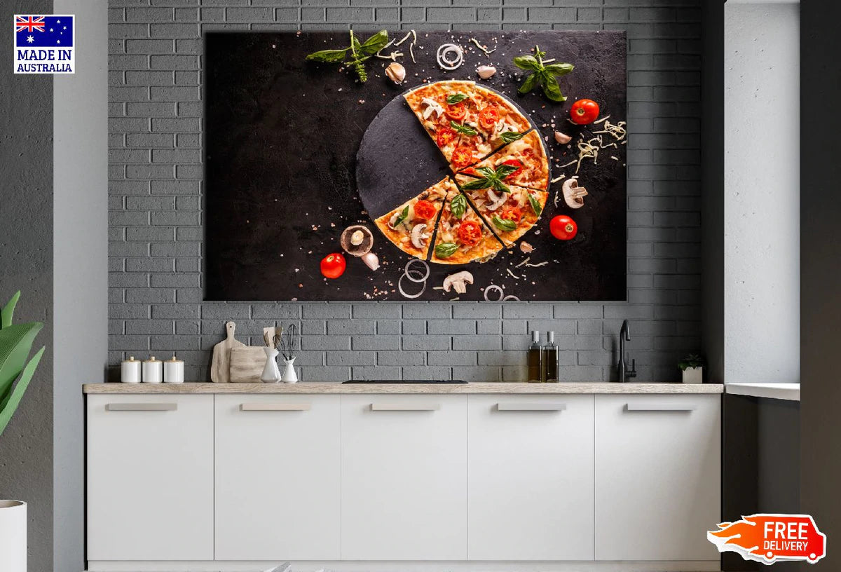 Italian Pizza with Mushrooms Tomatoes & Cheese Print 100% Australian Made Stretched Canvas Ready to Hang - 2081