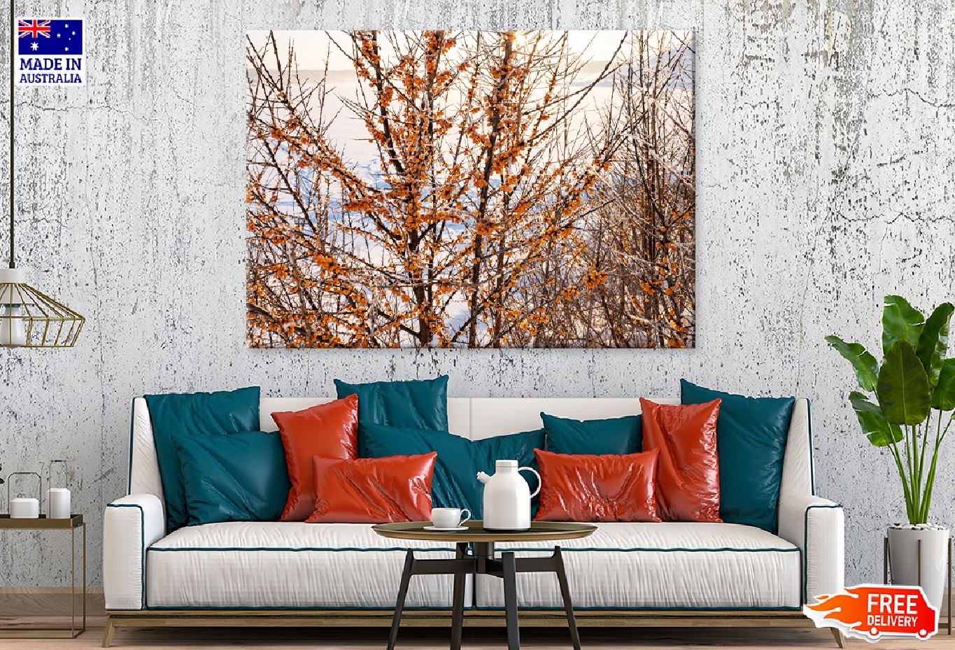 Bush Tree in Snow Field View Print 100% Australian Made Stretched Canvas Ready to Hang - 1778