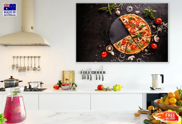 Italian Pizza with Mushrooms Tomatoes & Cheese Print 100% Australian Made Stretched Canvas Ready to Hang - 2081