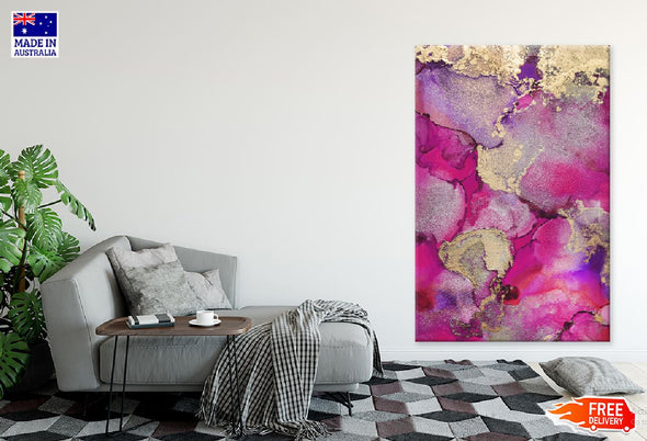 Purple Pink Gold Splash Abstract Design Print 100% Australian Made Stretched Canvas Ready to Hang - 1200