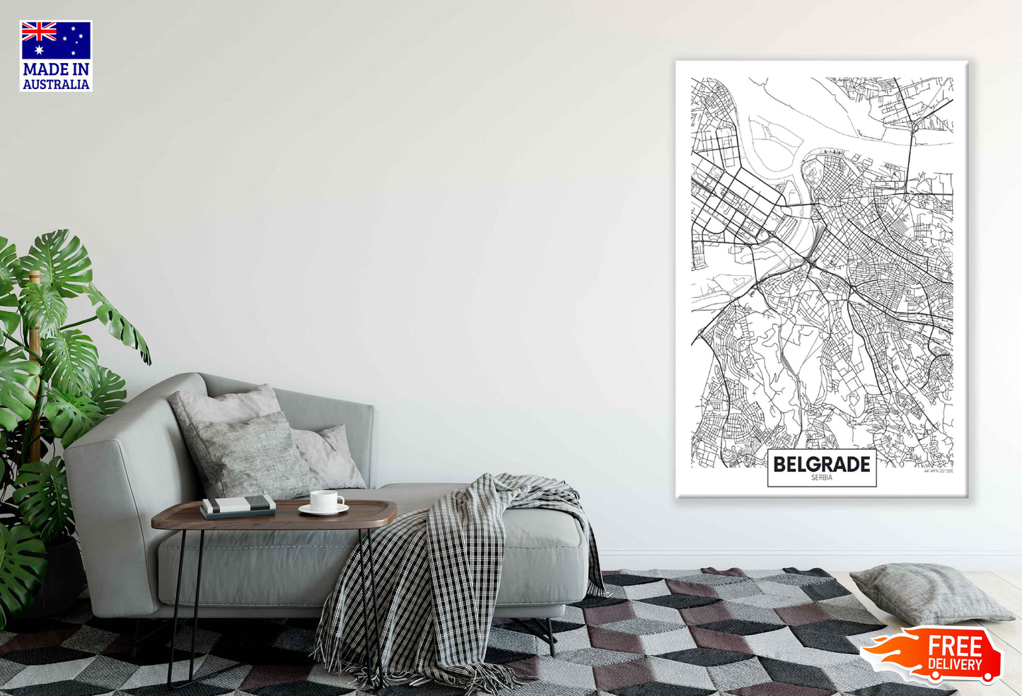 Belgrade City in Serbia Detailed Map Print 100% Australian Made Stretched Canvas Ready to Hang - 2381