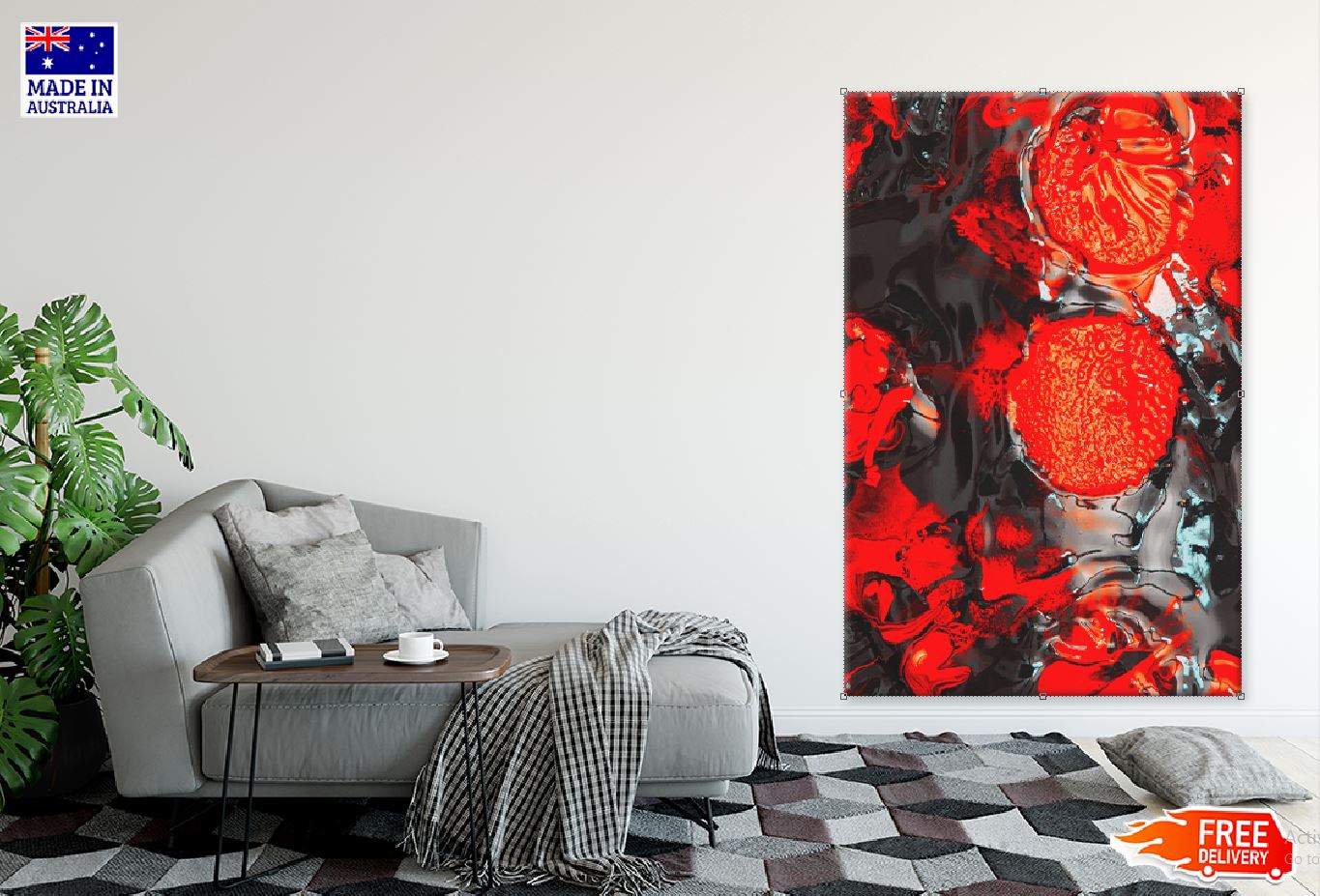 Red Black Blot Paint Abstract Art Design Print 100% Australian Made Stretched Canvas Ready to Hang - 1201