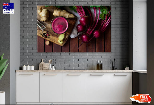 Beetroot With Beetroot Juice Glass Closeup Photograph Print 100% Australian Made Stretched Canvas Ready to Hang - 2082