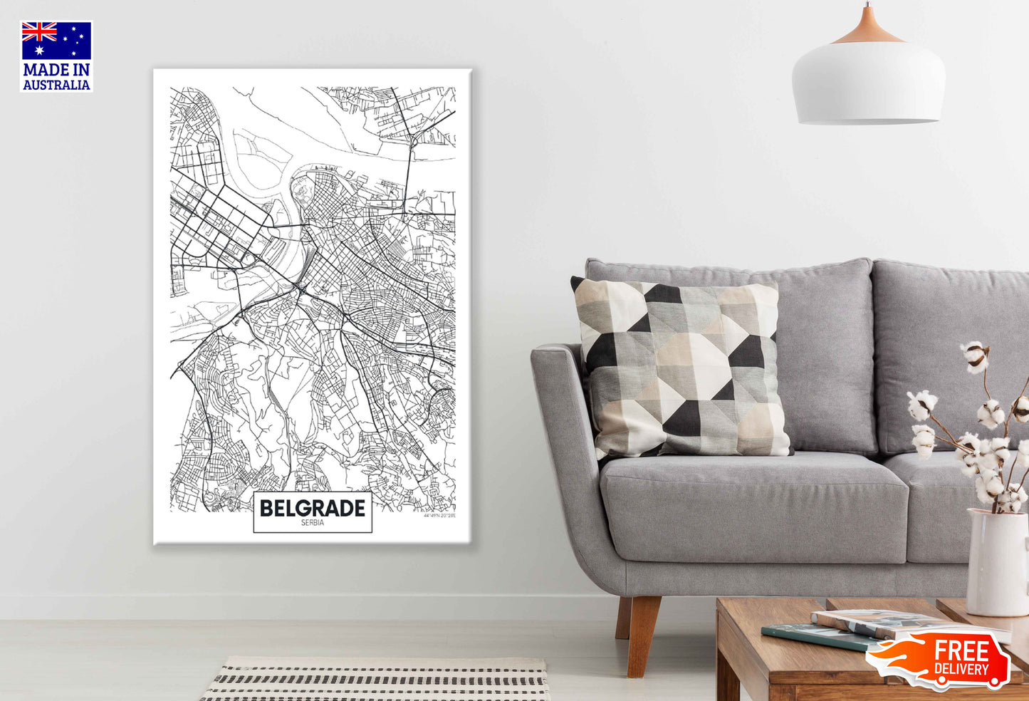 Belgrade City in Serbia Detailed Map Print 100% Australian Made Stretched Canvas Ready to Hang - 2381