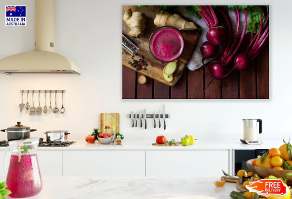 Beetroot With Beetroot Juice Glass Closeup Photograph Print 100% Australian Made Stretched Canvas Ready to Hang - 2082