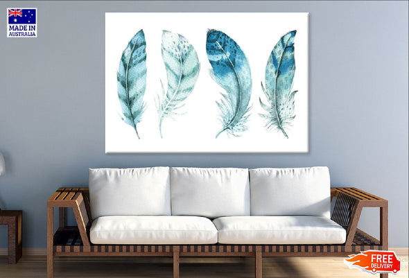 Blue Feather Watercolor Painting  Print 100% Australian Made Stretched Canvas Ready to Hang - 1892