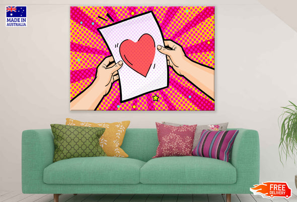 Heart Shape on Letter & Hands Illustration Pop Arts & Comic Poster Print 100% Australian Made Stretched Canvas Ready to Hang - 2164