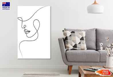 Girl Face B&W Line Art B&W Line Art Design Print 100% Australian Made Stretched Canvas Ready to Hang - 1791