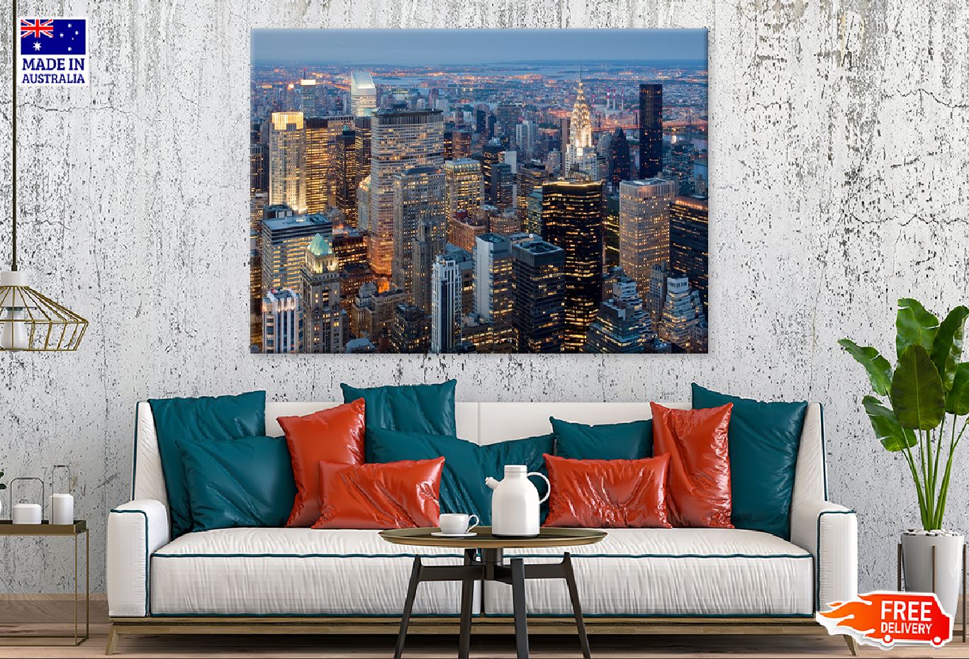 Manhattan City Buildings View Print 100% Australian Made Stretched Canvas Ready to Hang - 1460