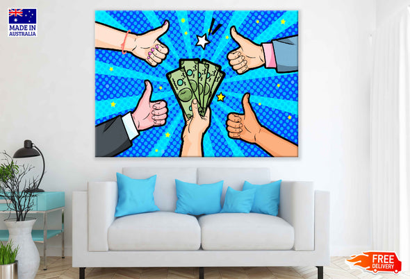 Ok Sign Hands & Money Illustration Pop Arts & Comic Poster Print 100% Australian Made Stretched Canvas Ready to Hang - 2092