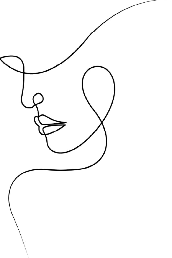 Girl Face B&W Line Art B&W Line Art Design Print 100% Australian Made Stretched Canvas Ready to Hang - 1791