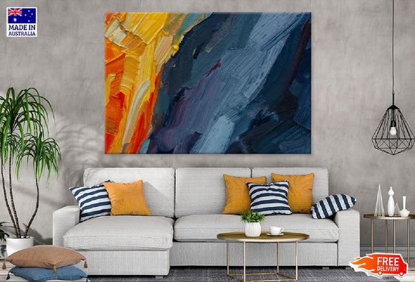 Red Orange & Blue Abstract Paint Print 100% Australian Made Stretched Canvas Ready to Hang - 1111