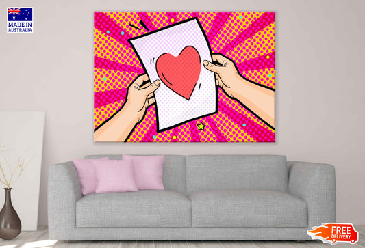 Heart Shape on Letter & Hands Illustration Pop Arts & Comic Poster Print 100% Australian Made Stretched Canvas Ready to Hang - 2164