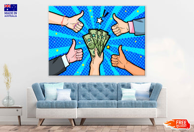 Ok Sign Hands & Money Illustration Pop Arts & Comic Poster Print 100% Australian Made Stretched Canvas Ready to Hang - 2092