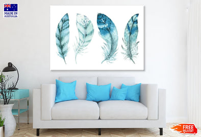 Blue Feather Watercolor Painting  Print 100% Australian Made Stretched Canvas Ready to Hang - 1892