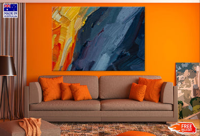 Red Orange & Blue Abstract Paint Print 100% Australian Made Stretched Canvas Ready to Hang - 1111