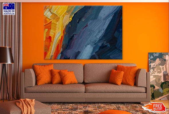 Red Orange & Blue Abstract Paint Print 100% Australian Made Stretched Canvas Ready to Hang - 1111