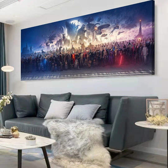 150 Movie Blockbuster Characters Panorama Stretched Canvas Wall Art wall art New Superhero's