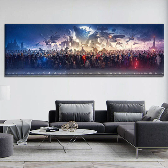 150 Movie Blockbuster Characters Panorama Stretched Canvas Wall Art wall art New Superhero's